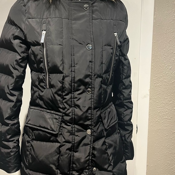 MICHAEL Michael Kors Black Puffer Jacket Mid-Length Belted - Picture 3 of 16
